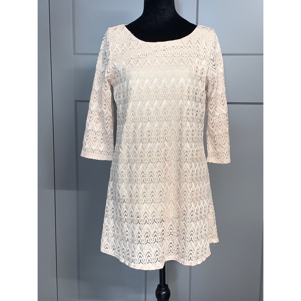 Caramela Mini Dress Crochet‎ Lace 3/4 Sleeve Party Cocktail Dress Size Large Y2K